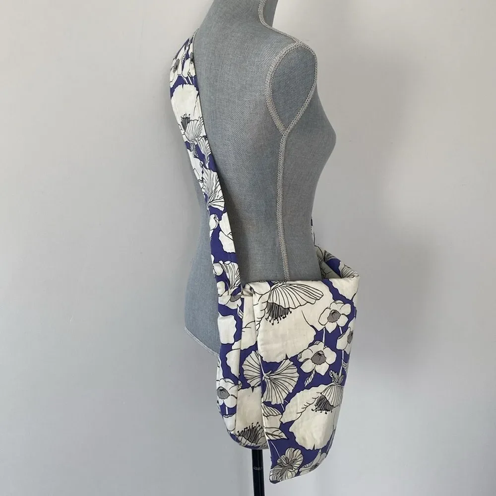 Handmade Floral Purple & White Cotton Sz L Messenger Bag School Shopping Cottage